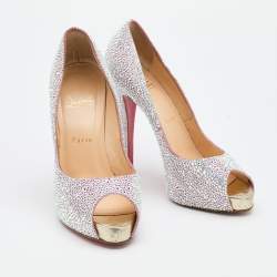 Christian Louboutin Pink Suede Crystal Embellished New Riche Peep Toe Pumps Size 38