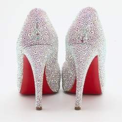 Christian Louboutin Pink Suede Crystal Embellished New Riche Peep Toe Pumps Size 38