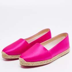 Pre Owned Christian Louboutin Pink Satin Espachica Espadrilles Flats Size 39