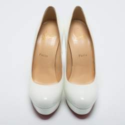 Pre Owned Christian Louboutin White Patent Leather Bianca Pumps Size 39.5