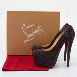 مملوكة مسبقًا Christian Louboutin Plum Crystal Embellished Leather Daffodile Pumps Size 38.5