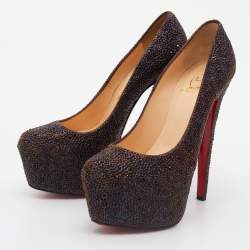 مملوكة مسبقًا Christian Louboutin Plum Crystal Embellished Leather Daffodile Pumps Size 38.5