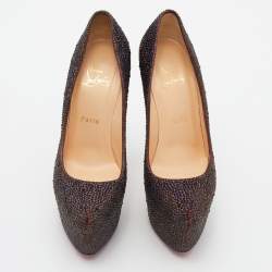 مملوكة مسبقًا Christian Louboutin Plum Crystal Embellished Leather Daffodile Pumps Size 38.5