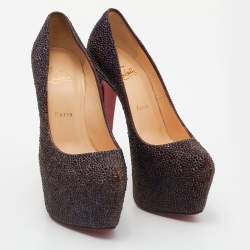 مملوكة مسبقًا Christian Louboutin Plum Crystal Embellished Leather Daffodile Pumps Size 38.5