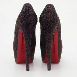 مملوكة مسبقًا Christian Louboutin Plum Crystal Embellished Leather Daffodile Pumps Size 38.5