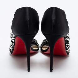 Pre Owned Christian Louboutin Black Satin Strass Norina Sandals Size 38.5