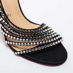 Pre Owned Christian Louboutin Black Satin Strass Norina Sandals Size 38.5