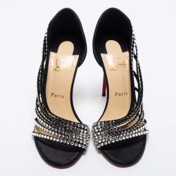 Pre Owned Christian Louboutin Black Satin Strass Norina Sandals Size 38.5