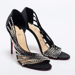 Pre Owned Christian Louboutin Black Satin Strass Norina Sandals Size 38.5