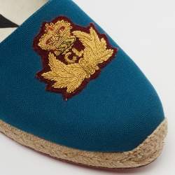 Pre Owned Christian Louboutin Blue Canvas Gala Embroidered Crest Flat Espadrilles Size 38