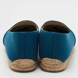 Pre Owned Christian Louboutin Blue Canvas Gala Embroidered Crest Flat Espadrilles Size 38