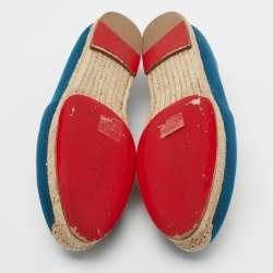 Pre Owned Christian Louboutin Blue Canvas Gala Embroidered Crest Flat Espadrilles Size 38