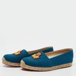 Pre Owned Christian Louboutin Blue Canvas Gala Embroidered Crest Flat Espadrilles Size 38
