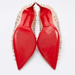Pre Owned Christian Louboutin Beige Patent Escarpic Spike Pointed Toe Pumps Size 37