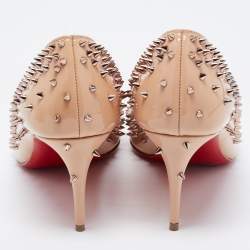 Pre Owned Christian Louboutin Beige Patent Escarpic Spike Pointed Toe Pumps Size 37