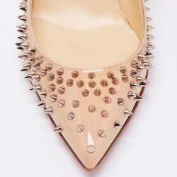 Pre Owned Christian Louboutin Beige Patent Escarpic Spike Pointed Toe Pumps Size 37