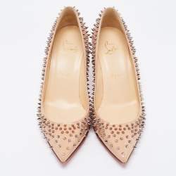 Pre Owned Christian Louboutin Beige Patent Escarpic Spike Pointed Toe Pumps Size 37