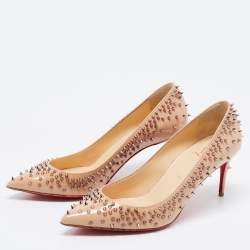 Pre Owned Christian Louboutin Beige Patent Escarpic Spike Pointed Toe Pumps Size 37
