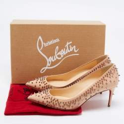 Pre Owned Christian Louboutin Beige Patent Escarpic Spike Pointed Toe Pumps Size 37