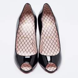 Pre Owned Christian Louboutin Black Patent Leather Chick Up Peep Toe Pumps Size 36