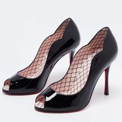 Pre Owned Christian Louboutin Black Patent Leather Chick Up Peep Toe Pumps Size 36