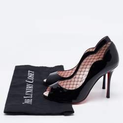 Pre Owned Christian Louboutin Black Patent Leather Chick Up Peep Toe Pumps Size 36