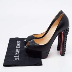Pre Owned Christian Louboutin Black Leather Babel Clou Peep Toe Pumps Size 38
