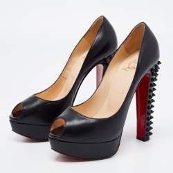 Pre Owned Christian Louboutin Black Leather Babel Clou Peep Toe Pumps Size 38