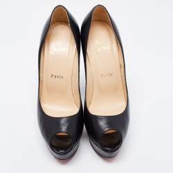 Pre Owned Christian Louboutin Black Leather Babel Clou Peep Toe Pumps Size 38