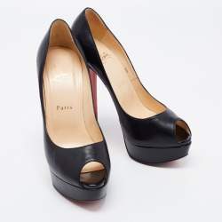 Pre Owned Christian Louboutin Black Leather Babel Clou Peep Toe Pumps Size 38