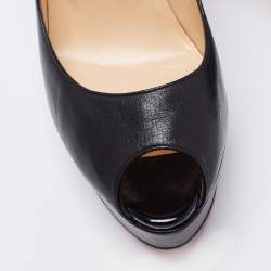 Pre Owned Christian Louboutin Black Leather Babel Clou Peep Toe Pumps Size 38