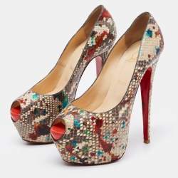 Christian Louboutin Multicolor Python Leather Highness Platform Pumps Size 38