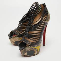 Christian Louboutin Multicolor Python Leather Zoulou Strappy Pumps Size 37.5