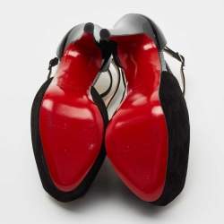 Pre Owned Christian Louboutin Black Suede and Patent Leather Carlota Ankle Strap Sandals Size 38
