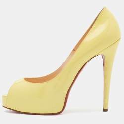 Pre Owned Christian Louboutin Yellow Patent Leather New Very Prive Pumps Size 40