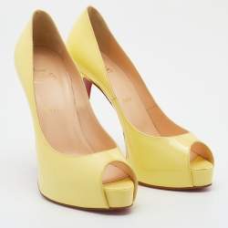Pre Owned Christian Louboutin Yellow Patent Leather New Very Prive Pumps Size 40