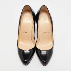 Pre Owned Christian Louboutin Black Leather Simple Pumps Size 35