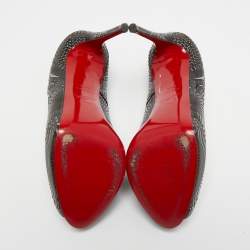 Pre Owned Christian Louboutin Black Patent Leather Suellena Peep Toe Pumps Size 38.5