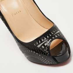 Pre Owned Christian Louboutin Black Patent Leather Suellena Peep Toe Pumps Size 38.5