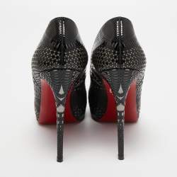 Pre Owned Christian Louboutin Black Patent Leather Suellena Peep Toe Pumps Size 38.5