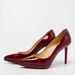 Pre Owned Christian Louboutin Burgundy Patent Leather Pigalle Plato Pumps Size 40.5