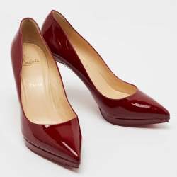 Pre Owned Christian Louboutin Burgundy Patent Leather Pigalle Plato Pumps Size 40.5