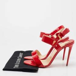 Christian Louboutin Red Patent Leather Ankle Strap Sandals Size 39.5
