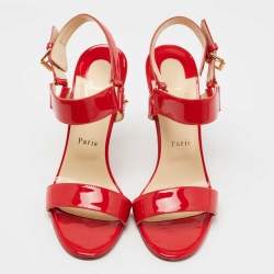 Christian Louboutin Red Patent Leather Ankle Strap Sandals Size 39.5