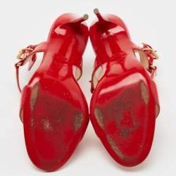 Christian Louboutin Red Patent Leather Ankle Strap Sandals Size 39.5