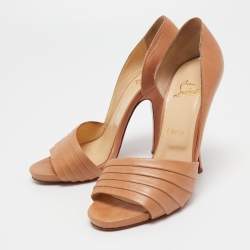 Christian Louboutin Beige Pleated Leather D'orsay Open Toe Sandals Size 39