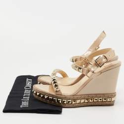 Christian Louboutin Beige Patent Leather Cataclou Wedge Sandals Size 37 
