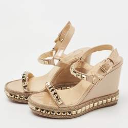 Christian Louboutin Beige Patent Leather Cataclou Wedge Sandals Size 37 