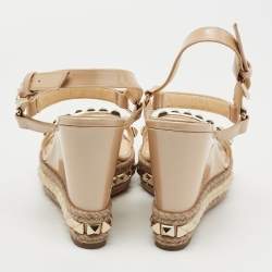Christian Louboutin Beige Patent Leather Cataclou Wedge Sandals Size 37 