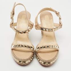 Christian Louboutin Beige Patent Leather Cataclou Wedge Sandals Size 37 